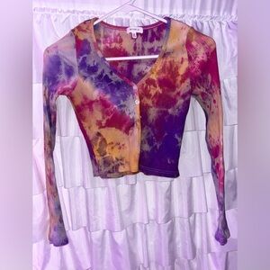 Dolls Kill Purple Pink Long Sleeve Crop Button Down